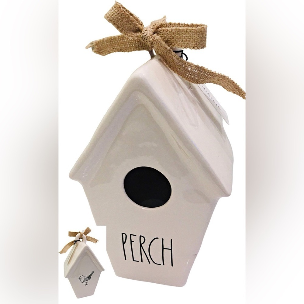 Rae Dunn Cream Birdhouse with Burlap Bow